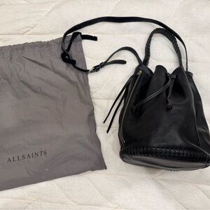 ALLSAINTS black leather bucket bag with dust bag